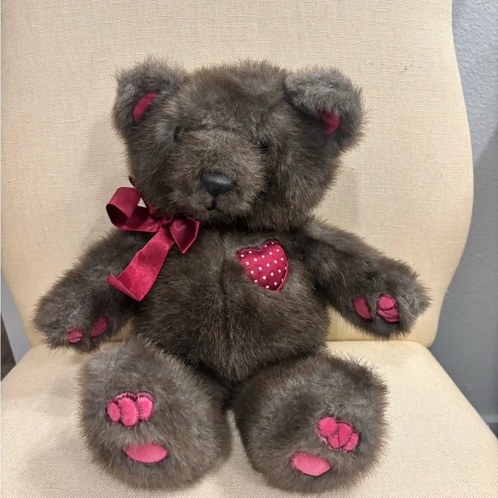 Vintage Dakin Plush Brown Teddy Bear with Red Tag
